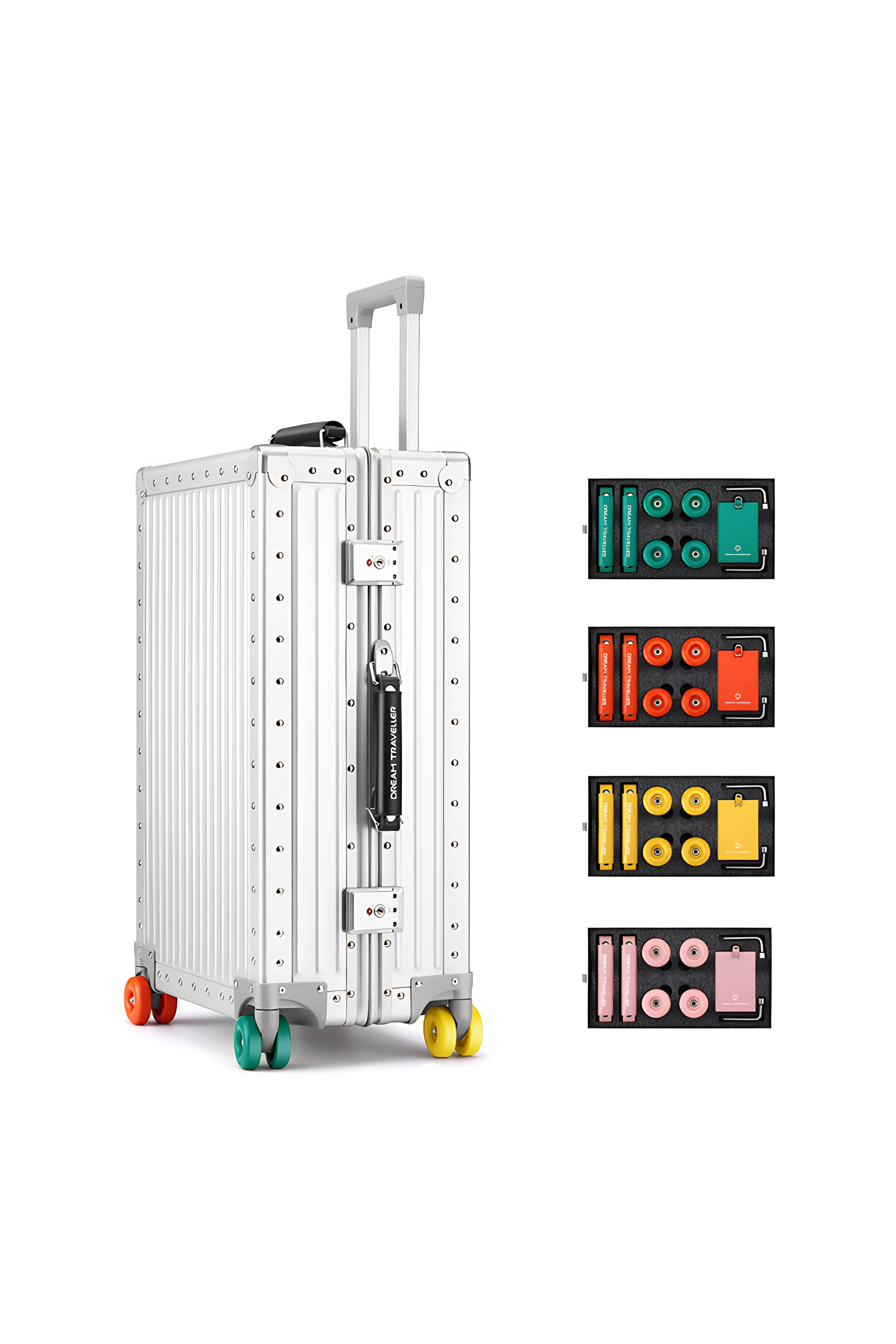 Aluminum Luggage Accessories Gift Set | Colorful Wheels, Handles & Tags