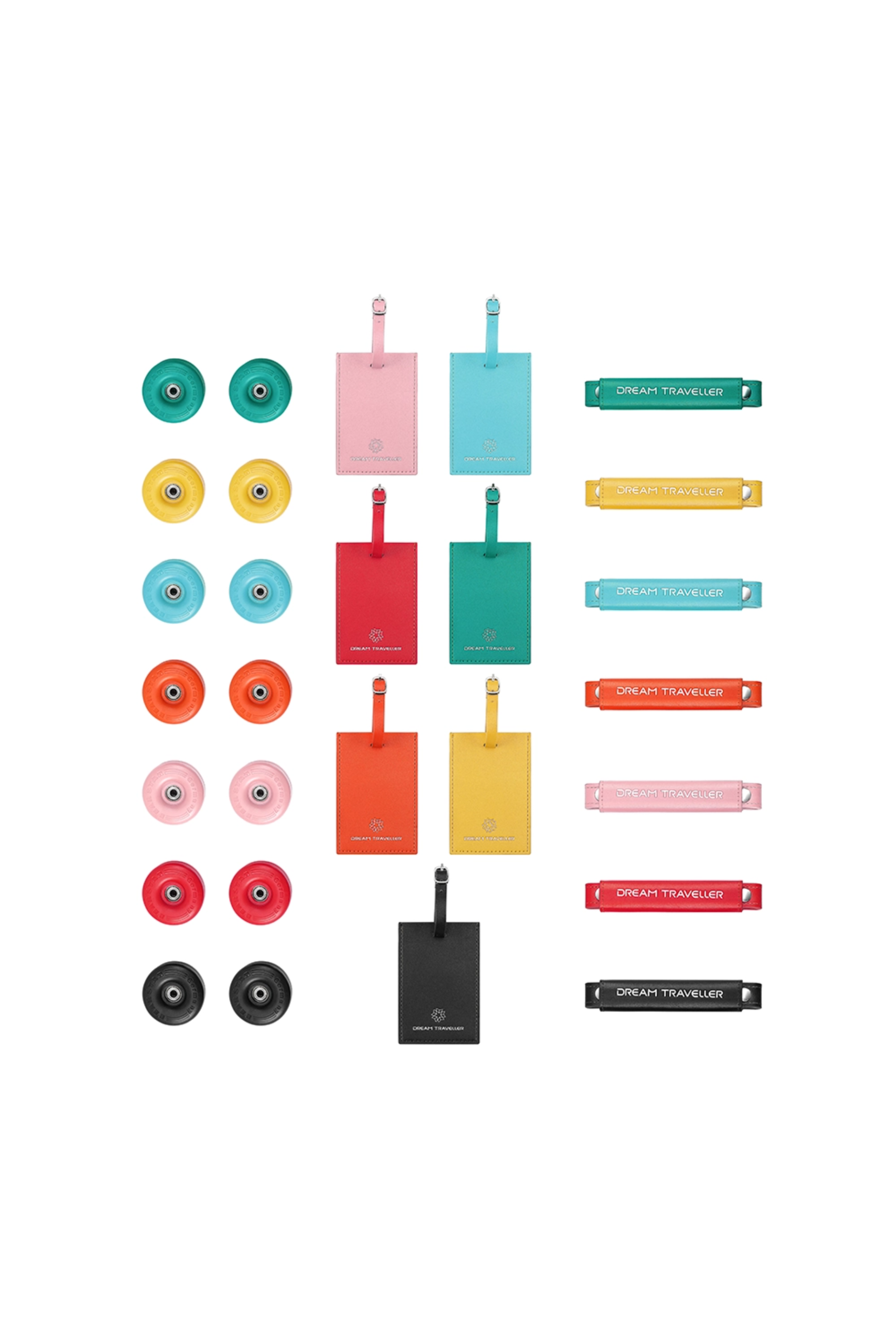Aluminum Luggage Accessories Gift Set | Colorful Wheels, Handles & Tags