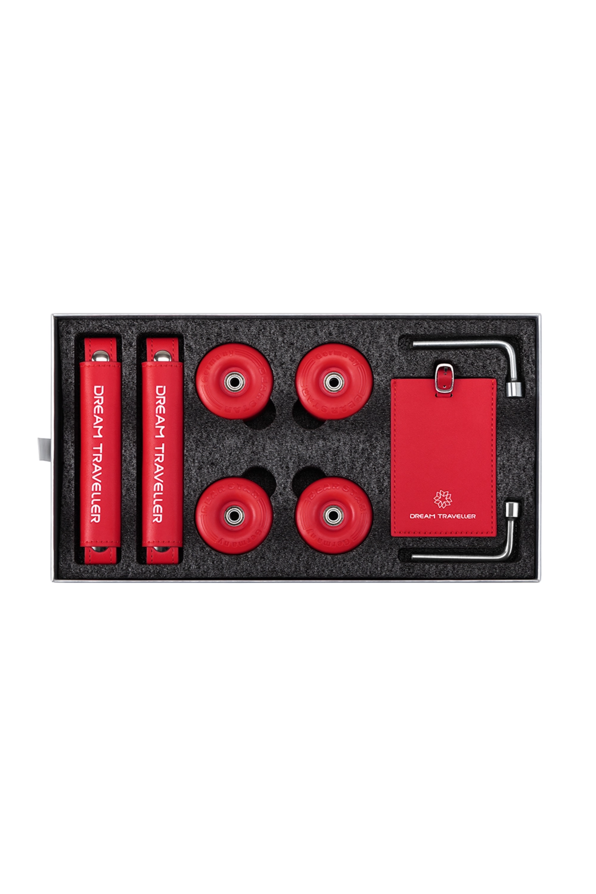 Aluminum Luggage Accessories Gift Set | Colorful Wheels, Handles & Tags