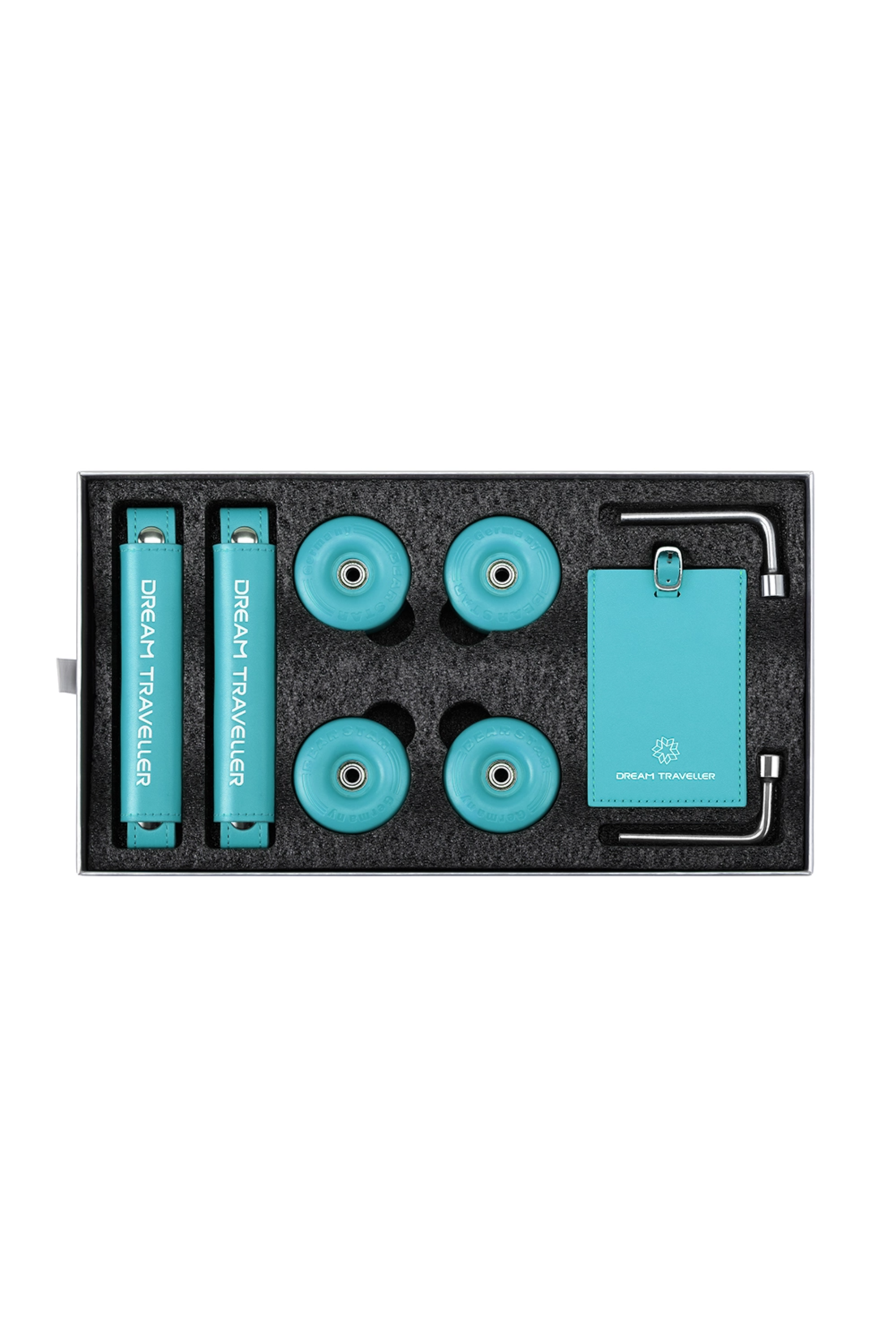 Aluminum Luggage Accessories Gift Set | Colorful Wheels, Handles & Tags
